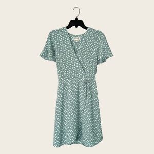 Monteau Los Angeles Green Floral Faux Wrap Mini Dress
